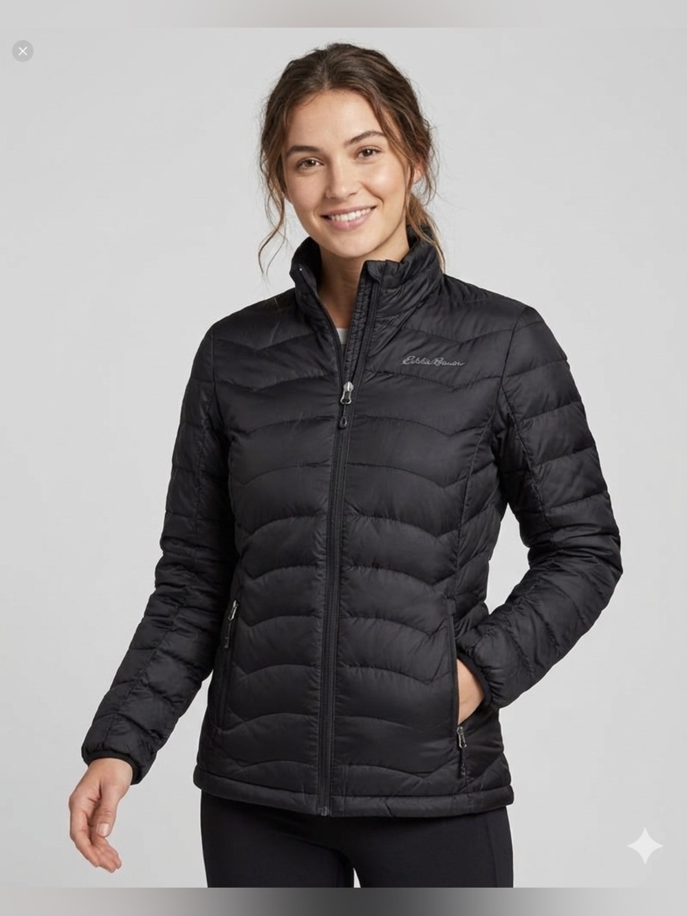 Eddie Bauer Womans CirrusLite Black Packable Lightweight Down Puffer Jacket 1794